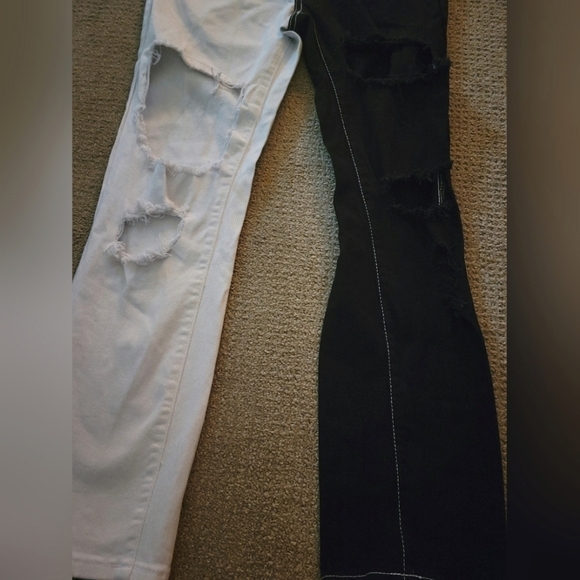 Bundle Set of Two Shein Two Tone Jeans Heart Pocket & Distressing Wide Leg/ Boot - Picture 11 of 14
